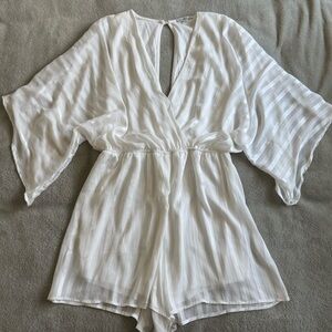 Flowy White Short Sleeve Romper Summer Bachelorette Bridal (small med large)